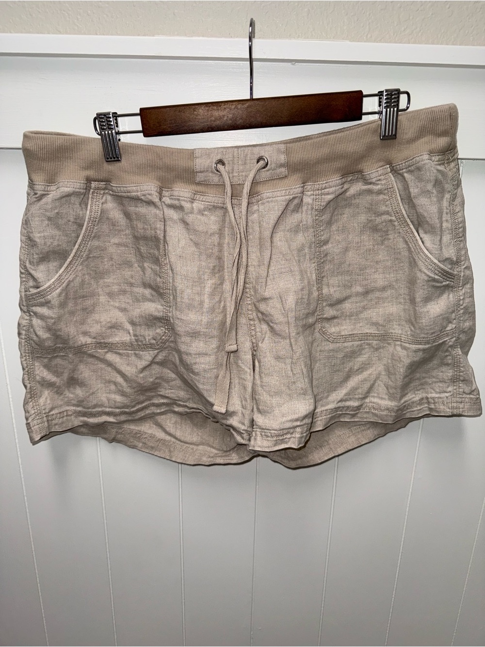 Calvin Klein Linen Pull-On Shorts Beige Khaki Drawstring Casual